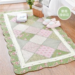 Soft Quilting Seam Handmade Patchwork Cotton Carpet Quality Anti-slip Carpets for Bedroom Living Room Doormat Area Rugs 210301