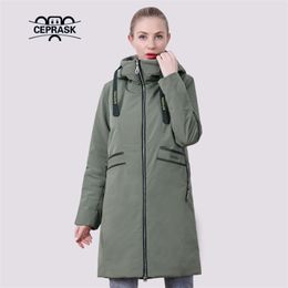 CEPRASK Spring Autumn Women's Jacket Casual Thin Female Quilted Coat Hooded X-Long Clothing 6XL Parkas Windproof Outerwear 211008