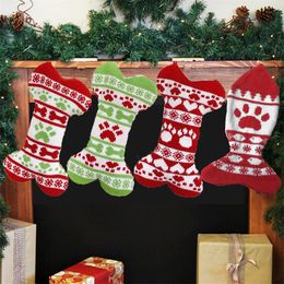 Christmas Cartoon Stocking Knitting Bone Shaped Sock Gift Holders Kids Candy Bag for Home Xmas Tree Decor