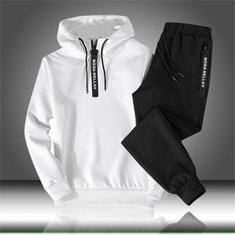 Sets Tracksuit Men Autumn Winter Hooded Sweatshirt Drawstring Outfit Sportswear Male Suit Pullover Two Piece Set Casual 210722