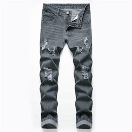 Men's Jeans Wash Slim Fit Men Hole Pencil Pants Casual Trousers Streetwear 2021 High Quality Moto Biker Denim Pant