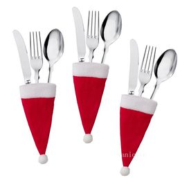 Christmas Decorations Mini Tableware Cover Wine Bottle Knife Fork Spoon Set Cover Xams Cute Children's Party Xams hat T2I53119