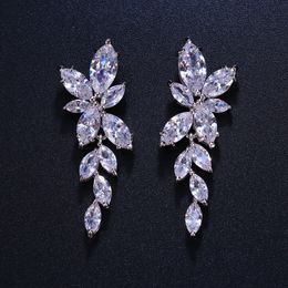 Clear Crystal Inlaid Dangle Earring Women Wild Match Beautiful Jewellery 18k White Gold Filled Wedding Party Accessories