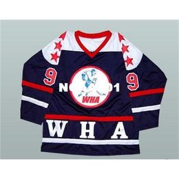 Real 001 real Full embroidery #9 Boriz Bobby Hull WHA All Star Hockey Jersey or custom any name or number Jersey