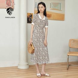 FANSILANEN Floral print splice vintage long dress Women puff sleeve slim elegant chiffon Summer boho maxi party sexy 210607