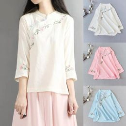 chinese style shirts women UK - Ethnic Clothing Chinese Style Women Retro Embroidery Qipao Tops Vintage Cheongsam Elegant Hanfu Tang Suit Shirt Cotton Blouse Oriental