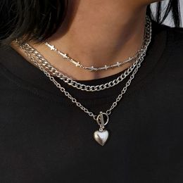 Multilayer Punk Stainless Steel Choker Necklace for Women Men Cross Jesus Chain Necklaces Vintage Heart Pendant Jewelry