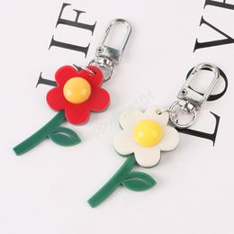 Handmade Cute Colorful Acrylic Flower Keychain Headphone Cover Keyring Cartoon Charm Bag Pendants Car Key Chains Girls Gift