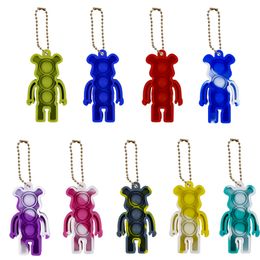 Bear Fidget Toy Key Chain Keychain Finger Toys Pop It Push Bubble Board Game Sensory Stress Reliever Rainbow Colorful Animal Bat Design Silicone Simple Dimple Gifts