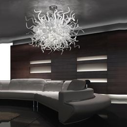 Hand Blown Glass Chandelier Pendant Lamp LED Hanging Lighting White Colored Custom Chandeliers Light for Living Room Hotel 32 Inches