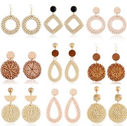 Handmade Geometric Statement Woven Bohemian Dangle Earrings Tassel Ear Studs for Women Girls Rattan Earrings Lightweight Acrylic Jewellery