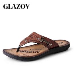 Slippers Genuine Leather Men Flip Flops Classic s Summer Sandals Flipflop Fashion Slipper Casual Shoes Outdoor 220302