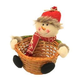 Storage Baskets Christmas Desktop Ornament Woven Bamboo Candy Basket Chic Elk Old Man Snowman Wicker Craft For Home Office Gift Supplies