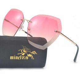 MINCL/ Sunglasses For Women Oversized Rimless Diamond Cutting Lens Sun Glasses lxl