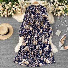 Spring Fashion Women Round Neck Slim Print A-line Dress Vintage Casual Vestido De Mujer Clothes R142 210527