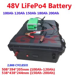 48V 100Ah 120Ah 150Ah 200Ah LiFepo4 lithium battery pack with BMS for 5000w motorhome electric car solar energy+10A charger