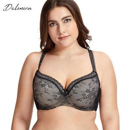 DELIMIRA Women's Full Coverage Lightly Padded Underwire Balconette Lace Bra 210623