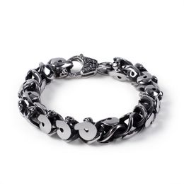 Vintage Black Casting Stainless Steel Link Chain Bracelet Bangle 13mm 8.66'' 84g For Mens Jewellery