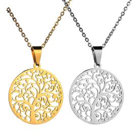 Chains 2021 Trendy Hollow Out Tree Of Life Stainless Steel Necklace For Women Silver Colour Statement Jewellery Bisuteria Mujer