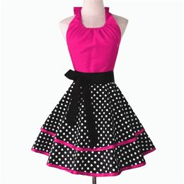 Sexy Household Cleaning Antifouling Female Adult Apron Lace Halter Polka Dot 2-Layer Bib 210629