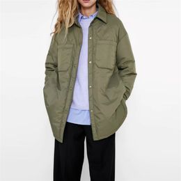 Winter Fashion Arrival Turn Down Collar Long Sleeve Shirt Coats Black Green Women Parkas With Pockets Mujer Solid Jackets 210819