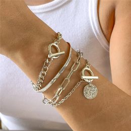 Hip Hop Hollow Out Snake Chains Punk Alloy OT Buckle Round Hand Jewellery Wearings European Women Multi Layer Thick Thin Bracelets Accessories Gold Silver