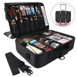 Women Professional Suitcase Makeup Box Make Up Cosmetic Bag Organiser Storage Case Zipper Big Large Toiletry Wash Beauty Pouch 211112