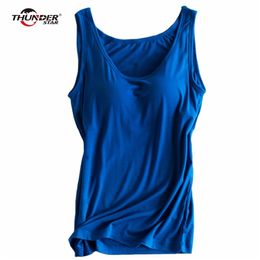 Women Built In Bra Padded Tank Top Female Modal Breathable Fitness Camisole Tops Solid Push Up Bra Vest Blusas Femininas 210308