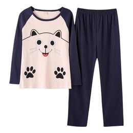 Fashion Autumn Sleepwear Cute O-Neck Long-Sleeved Trousers Casual Suit Ladies Home Service USA Stock 211215