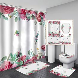 Bathroom shower curtains/toilet cover/u-shaped mat/floor mat 4-piece designer shower curtains carpet Bathroom Accessories XD24582