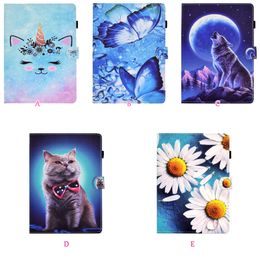 Print Sunflower Butterfly Leather Wallet Cases For Ipad Mini 6 2021 1 2 3 4 5 Cute Unicorn Wolf Sun Flower Horse Animal Card Holder Fashion Tablet Shockproof Flip Cover