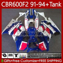 Fairings +Tank For HONDA CBR 600 600F2 CBR600 F2 FS White blue CC 1991 1992 1993 1994 Body 63No.110 CBR600F2 600CC 600FS 91-94 CBR600-F2 CBR600FS 91 92 93 94 Bodywork Kit