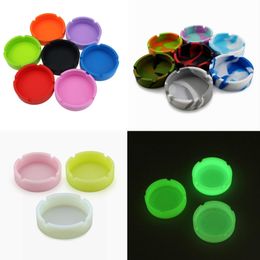 Silicon Ashtray Luminous Pure Color Camouflage Round Silicone Smoking Herb Tobacco Hold Cigarette Ash Tray Jar Container Blunts Smoke Accessories