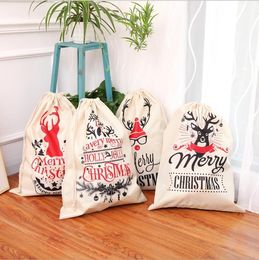 Christmas Candy Bags Deer Unicorn Drawstring Bag Reusable Santa Claus Gift Organizer Party Supplies 5 Designs Optional BT1165