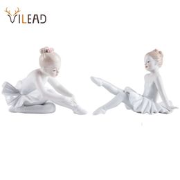 VILEAD Ceramic White Ballet Dancing Girl Figurines for Interior Nordic Creative Statues Sweet Home Wedding Decorstion Accessries 211105