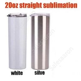 2 style 20oz sublimation straighttumbler silver white cup with metal straw vacuum travel mug gifts by Sea DAS115