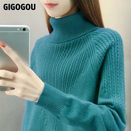 GIGOGOU Long Sleeve Women Turtleneck Sweater Autumn Winter Cashmere Thick Warm Oversized sweater Knitted Jumper Top Pull Femme 211011
