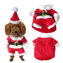 Pet Dog Christmas Clothes Santa Claus Costume Winter Puppy Cat Coat Jacket Suit with Cap Warm Clothing For s Cats 220104