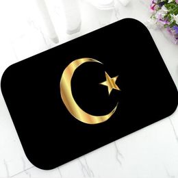 Cushion/Decorative Pillow Black Gold Muslim Islamic Moon And Star Symbol Door Mat Anti Slip Rubber Doormat Rug Carpet For Kitchen Bathroom H