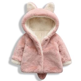 winter baby girl clothes rabbit ear coat plush warm snow 1-5 years old hooded jacket kid 211011
