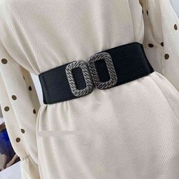 Vintage royal chain buckle waistbands women's cummerbund elastic wide belt all-match waistband decoration strap for dress coat G220301