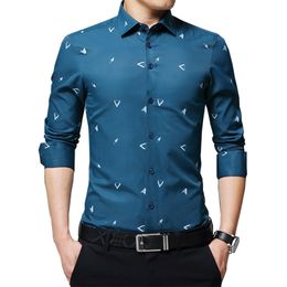 BROWON Men's Shirts Argyle Print Jacquard Business Shirt Men Long Sleeve Regular Fit Non-iron Korean Style 210626
