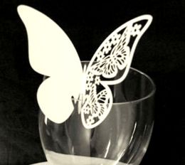 50pcs/Lot Hollow Butterfly Cup Card Decoration Wine Glass Laser Cut Paper Name Place Seats Cards Favour Wedding Party Baby Shower Table Decorations JY0872