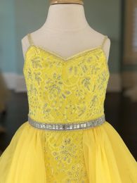 Lace Pageant Dress for Teens Juniors 2021 Tulle Skirt Sheath Spaghetti Rhinestones Pageant Gown for Little Girl Zipper Formal Part2283