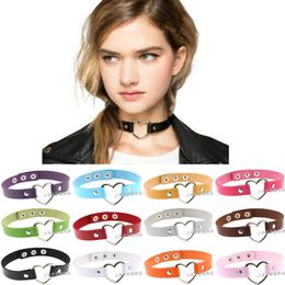 Handmade Faux Leather Heart choker necklace women goth chocker rock statement necklace punk jewelry J0312