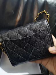 New chain wallet short caviar lychee card bag zero wallet small handbags