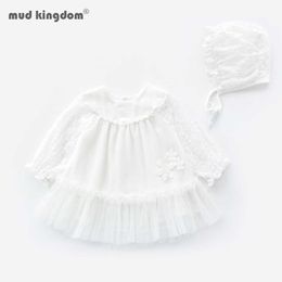 Mudkingdom Baby Girl Christening Dress born White Lace Flower es with Hat Baptism 210615