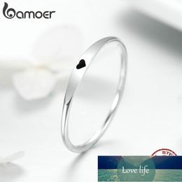 BAMOER 925 Sterling Silver Round Circle Pure Finger Ring Simple Heart Engrave Rings for Women Wedding Engagement Jewellery SCR468 Factory price expert design Quality