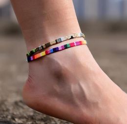 Bohemian Anklets for Men and Women 2pcs/set Handmade Rope Friendship Beach Barefoot Bracelet on the Leg Chain