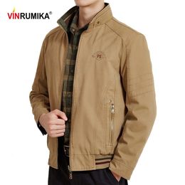 Spring Autumn Europe Middle Aged Men's Double-Sided 100% Cotton Casual Father Style Khaki Jacket Coat Man Black blue Coats 210819